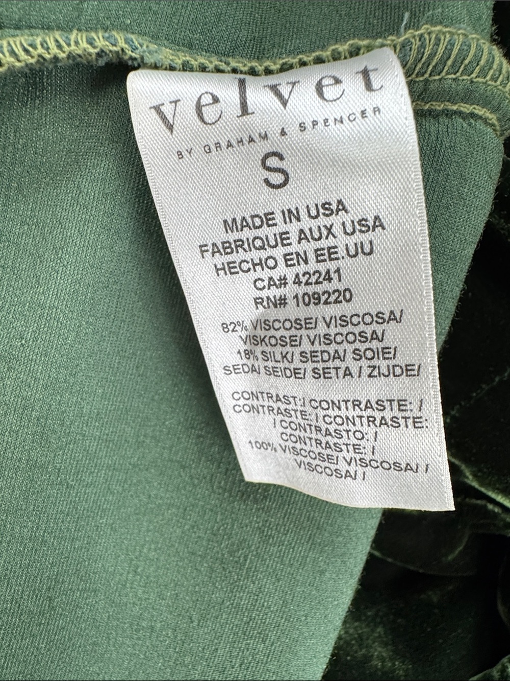 Velvet by Graham & Spencer Green Silk Blend Velvet Puff Sleeve Top Size Small - Picture 5 of 7